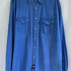 Men's Blue Denim Pearl Snap Long Sleeve‎ Western Shirt
